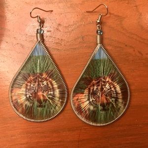 Tiger thread art earrings
